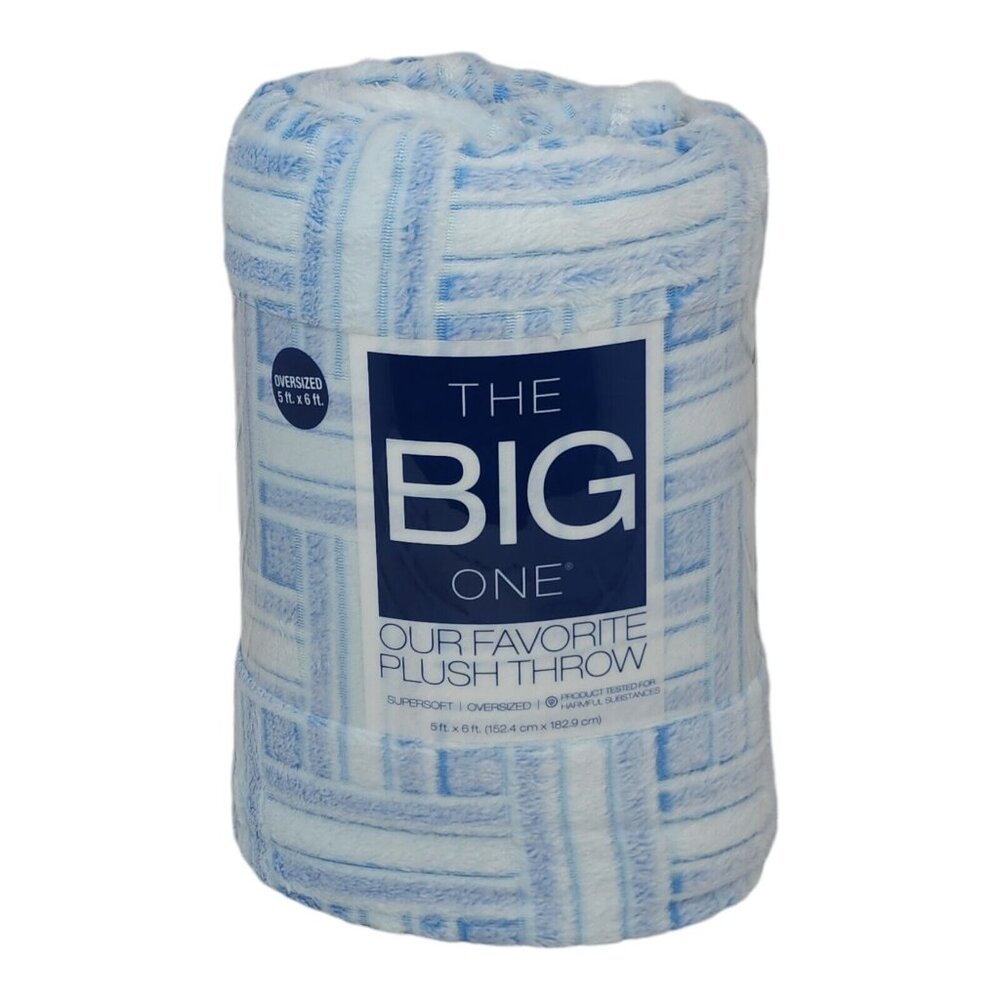 The Big One Oversized Plush Throw Blue Vintage Weave  6'x5' or 60"x72"